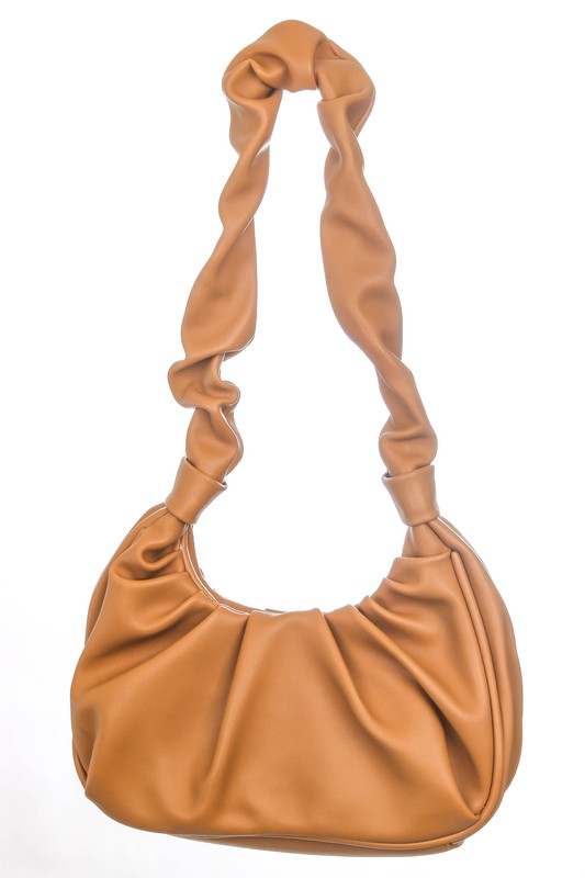 Faux Leather Ruched Shoulder Bag