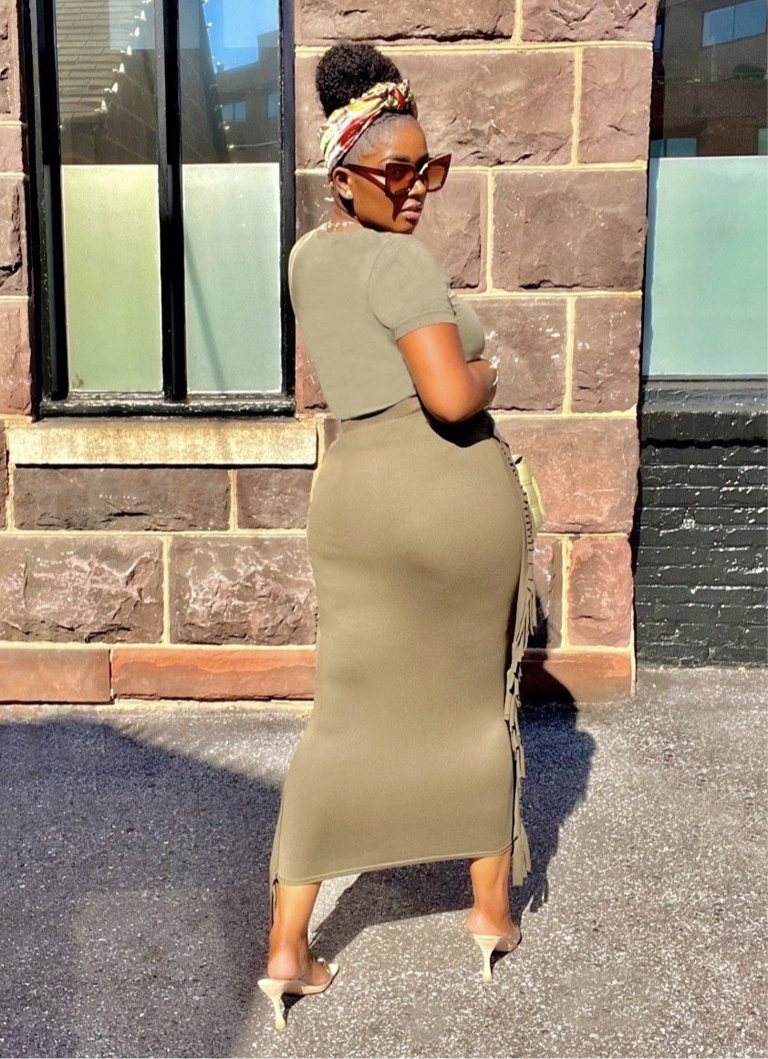 knee length dresses for ladies CHEYENNE FITTED MIDI DRESS IN BLUE
